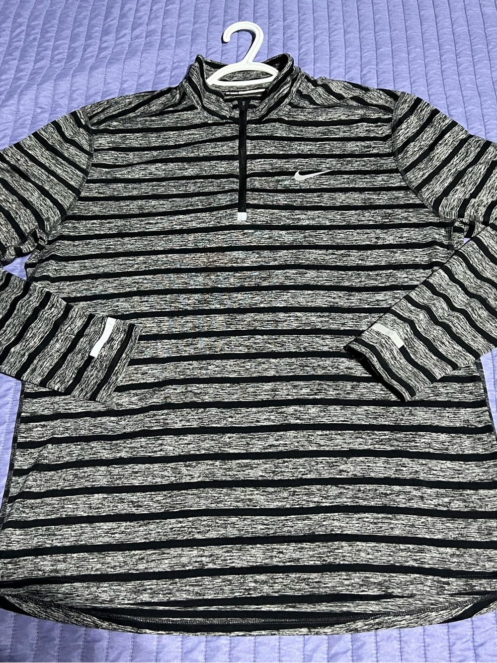 Nike Dri-Fit Men Black & Gray Striped Quarter-Zip Pullover  running Shirt size L